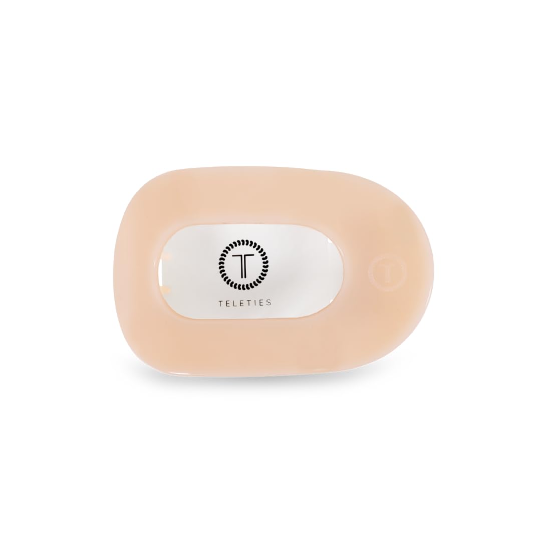 TELETIES medium flat round clip front view showing almond beige and secure hold