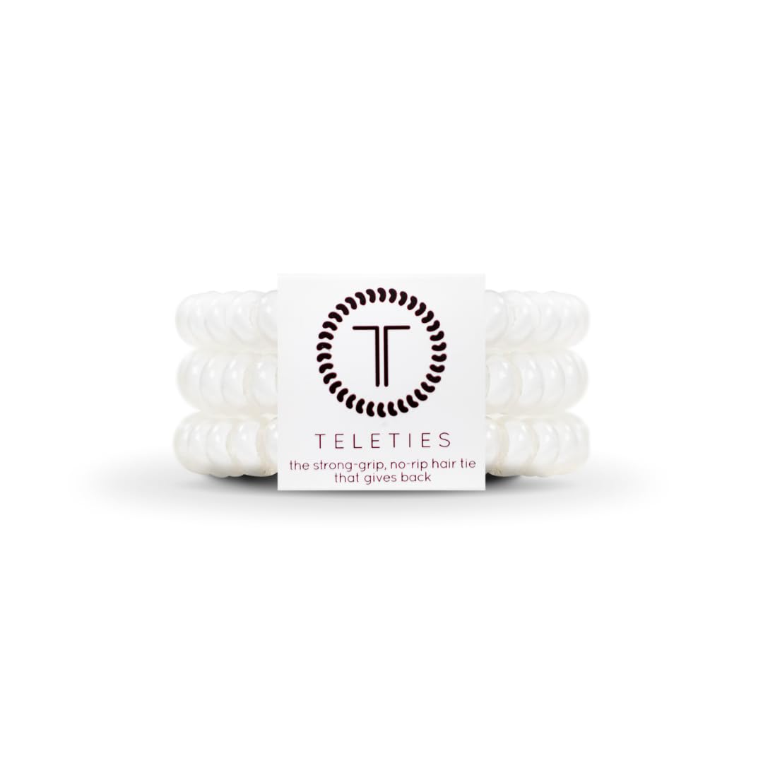 TELETIES small 3-pack front view shows clean Coconut White and secure packaging benefit