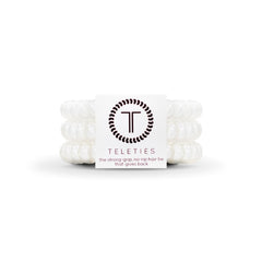 TELETIES small 3-pack front view shows clean Coconut White and secure packaging benefit