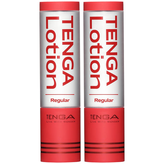 TENGA front packaging showing two red bottles and clear label for quick identification and value
