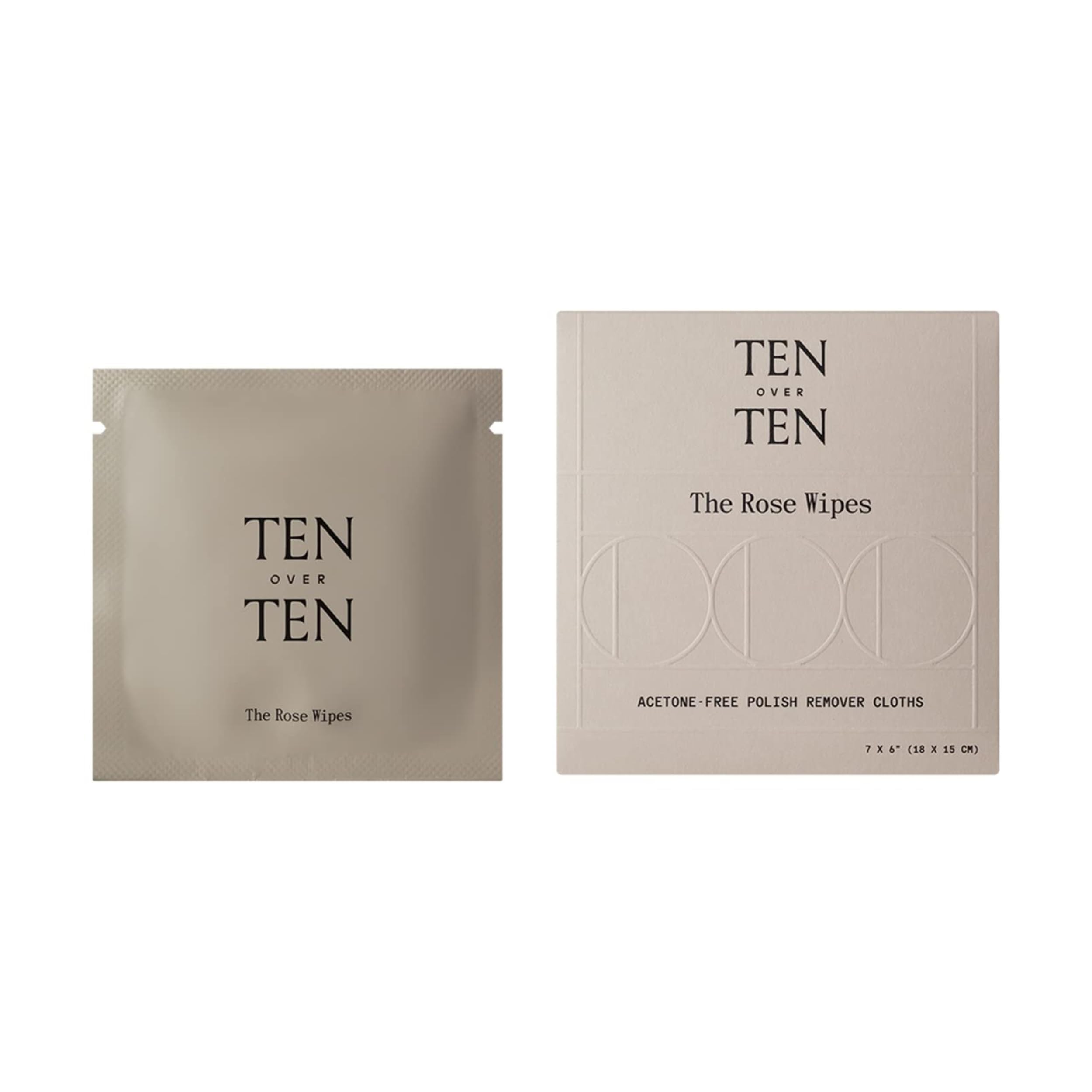 Tenoverten front box showing six individually wrapped rose wipes and recyclable packaging