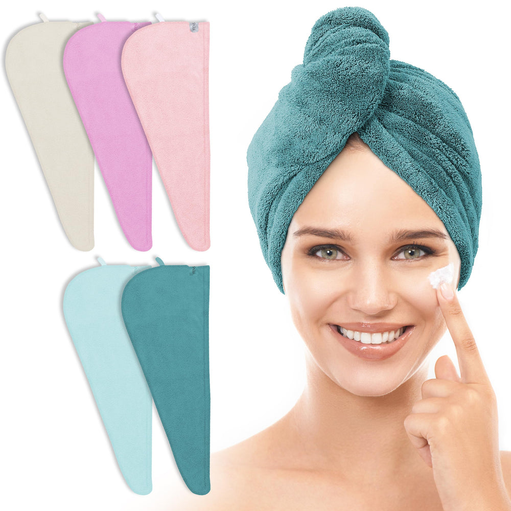 TENSTARS front view of five towel wraps showing colors and compact packaging benefit quick selection
