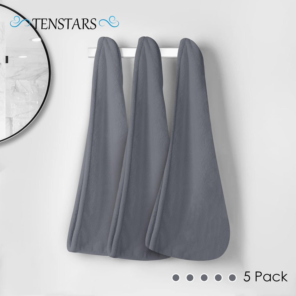 TENSTARS towel wrap held to show scale and 11x28 inch sizing for all hair lengths