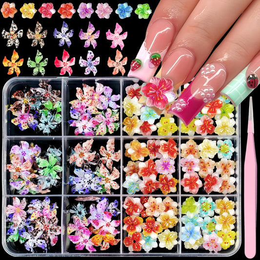 Tephrent front packaging showing 120pcs floral nail charms and kit benefits