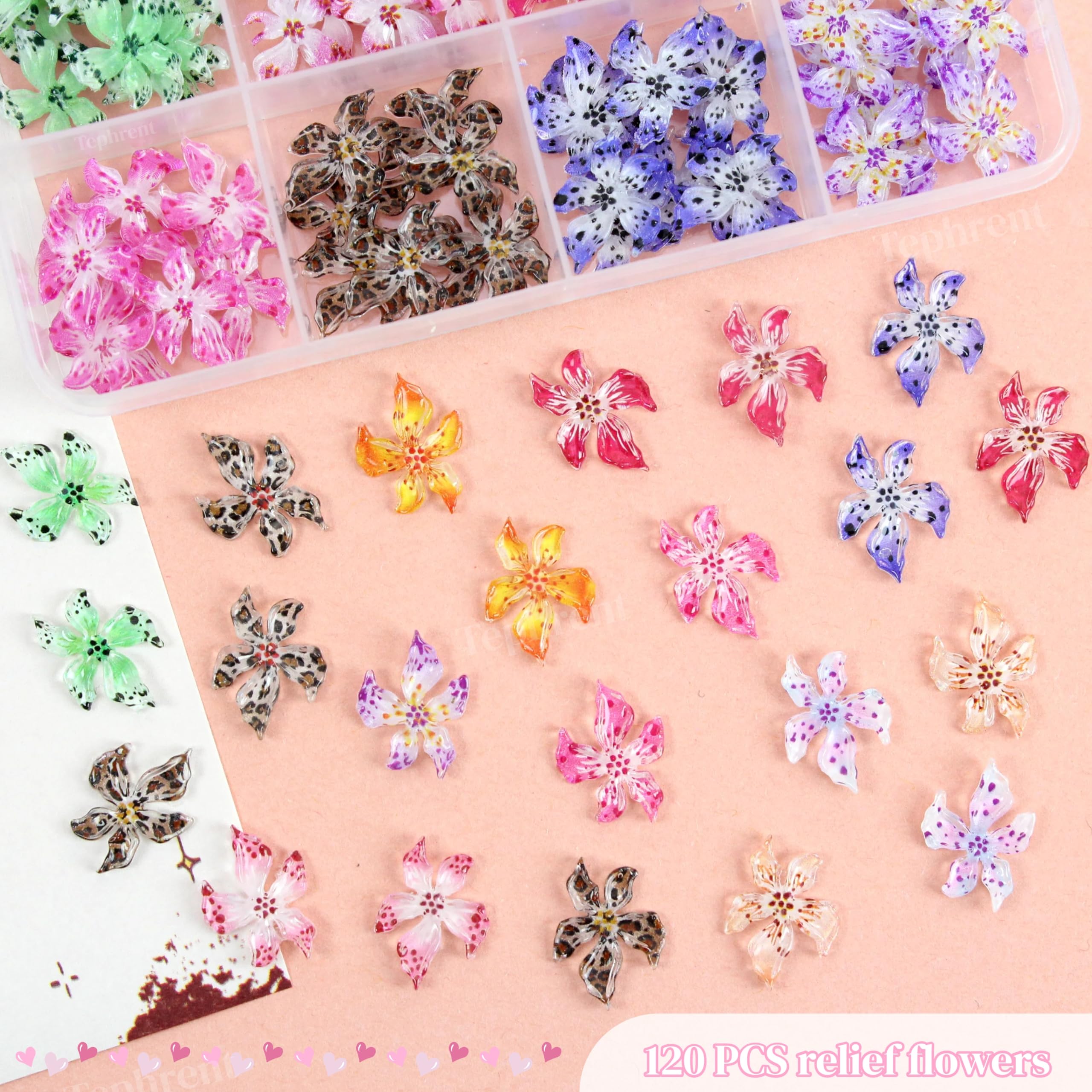 Tephrent close-up of mixed-color resin flowers highlighting vibrant durable finish