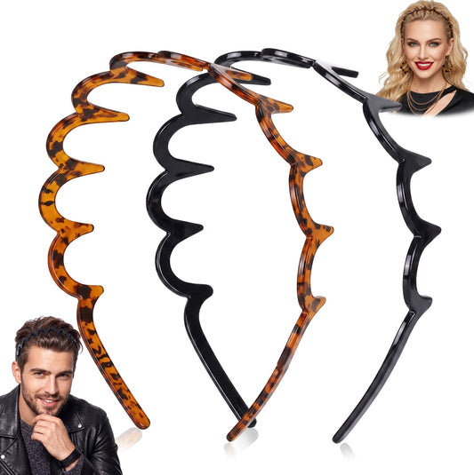 Tepoobea front view of black and tortoise headbands showing shape and color for styling