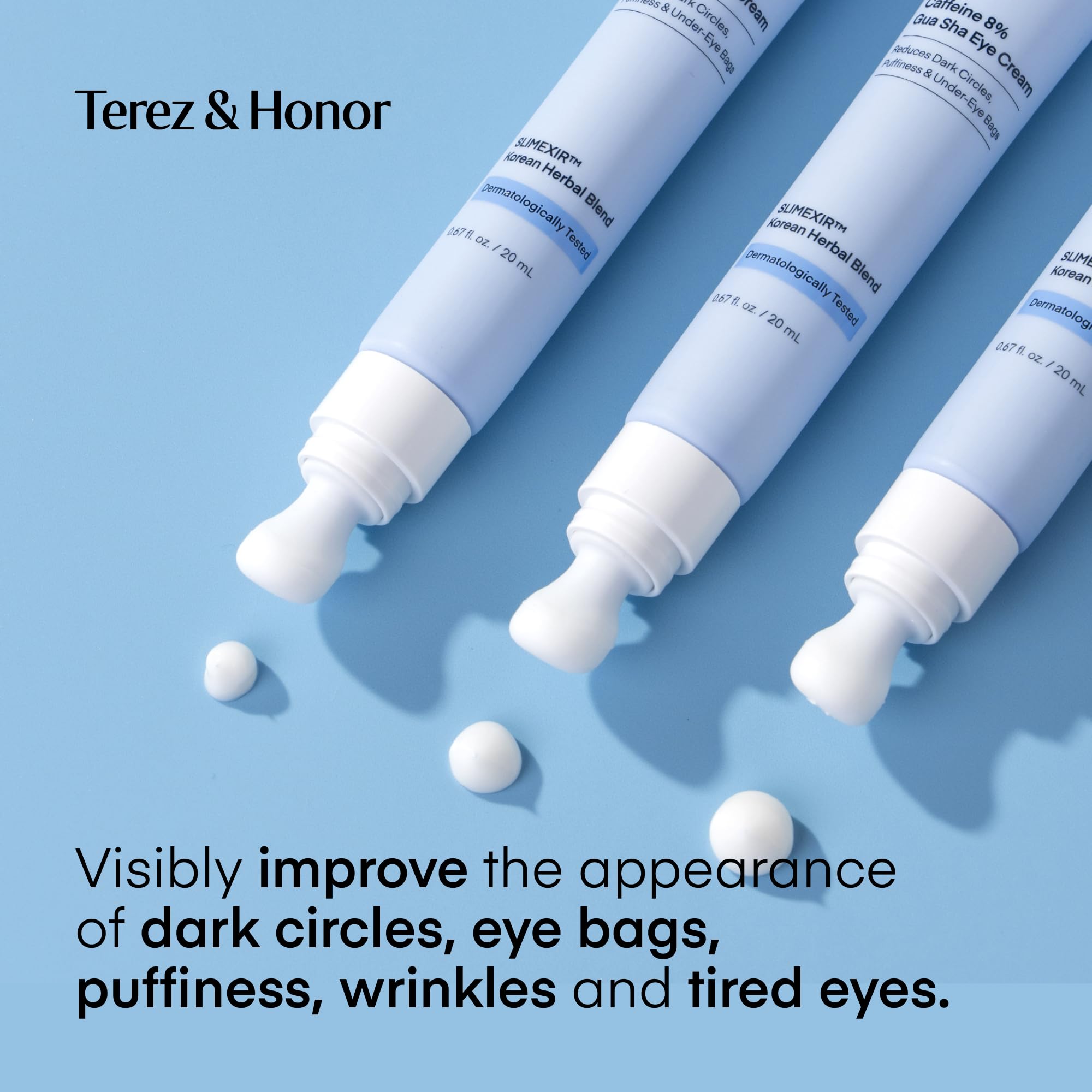TEREZ & HONOR under-eye patch applied on skin demonstrating de-puffing effect
