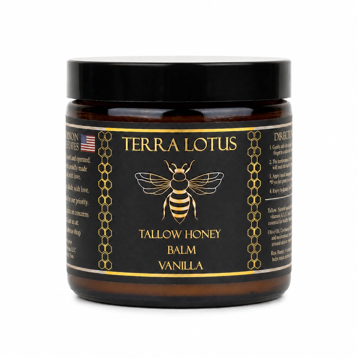 Terra Lotus front jar showing label and vanilla scent for clear product identity and trust