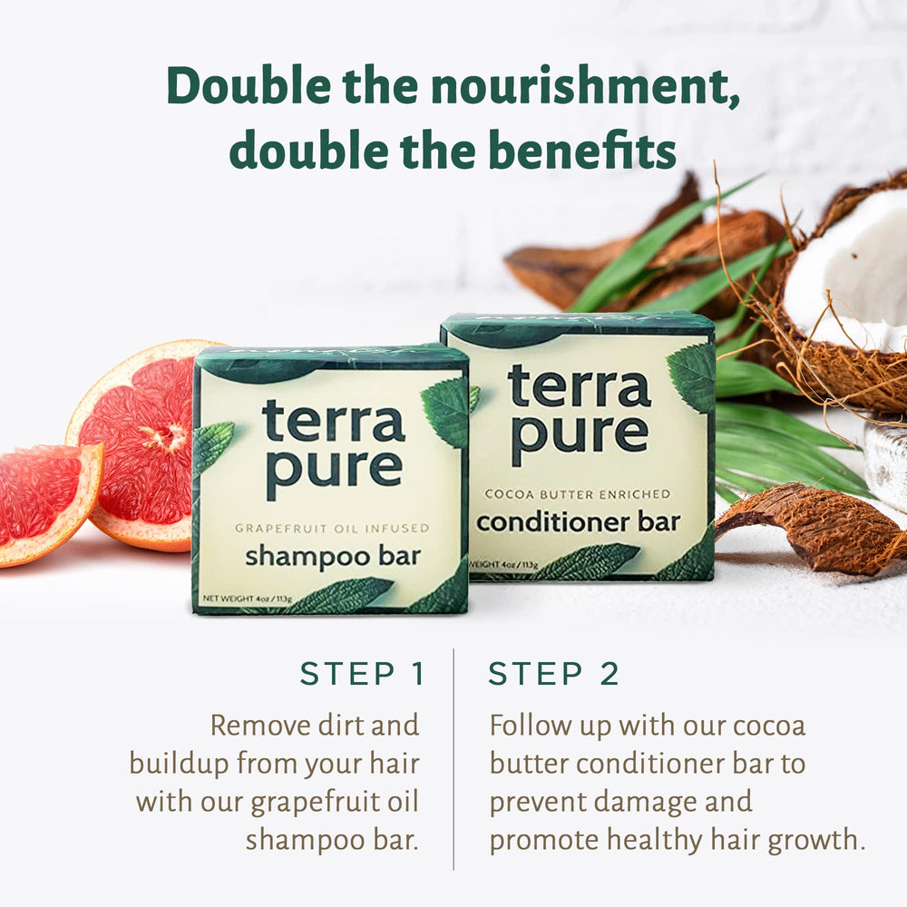 Terra Pure bar on bathroom shelf styled to convey spa-quality ambiance benefit