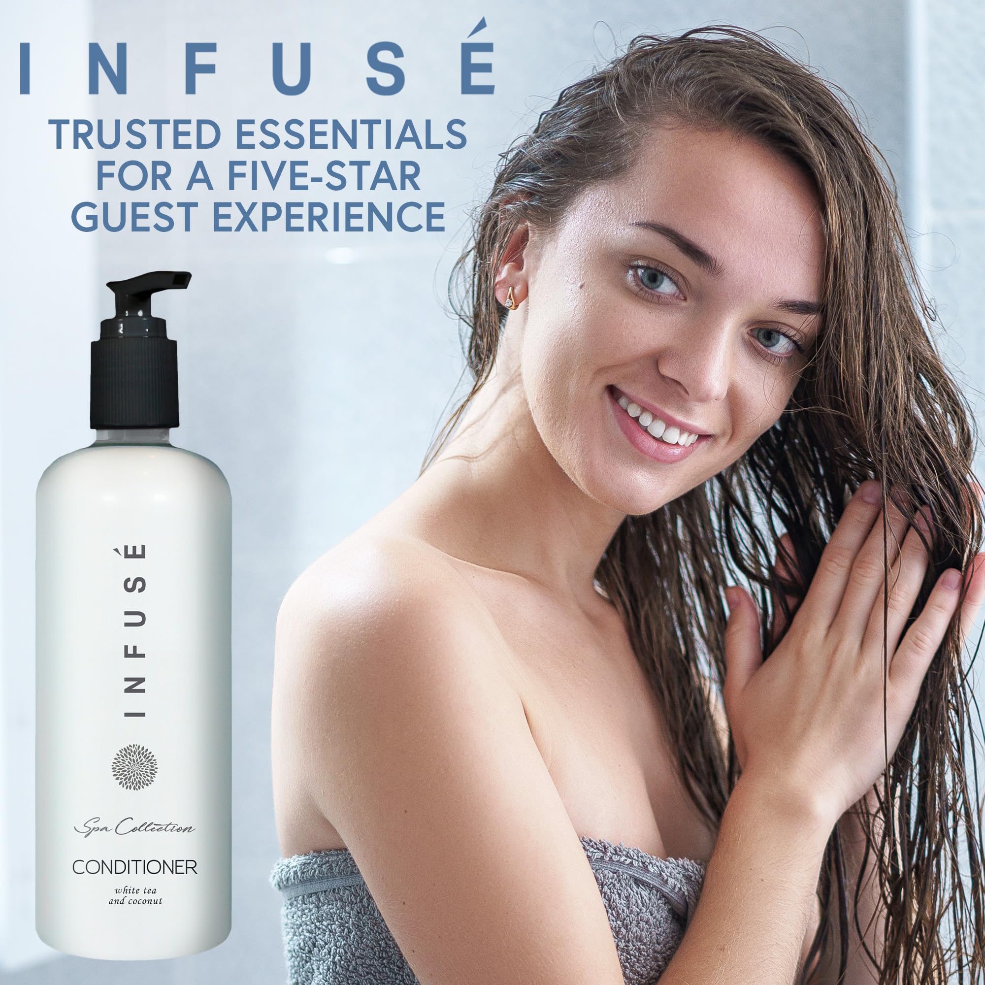 Terra Pure bottle staged in a bathroom conveying clean spa-like ambience