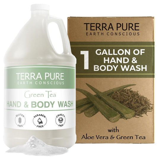 Terra Pure front view of one-gallon container showing size and label benefit