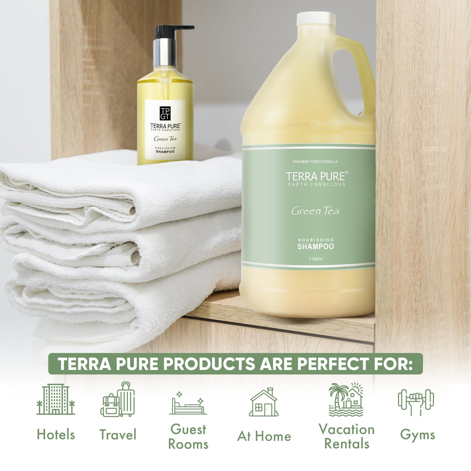 Terra Pure shampoo being dispensed into wall dispenser for fast restocking