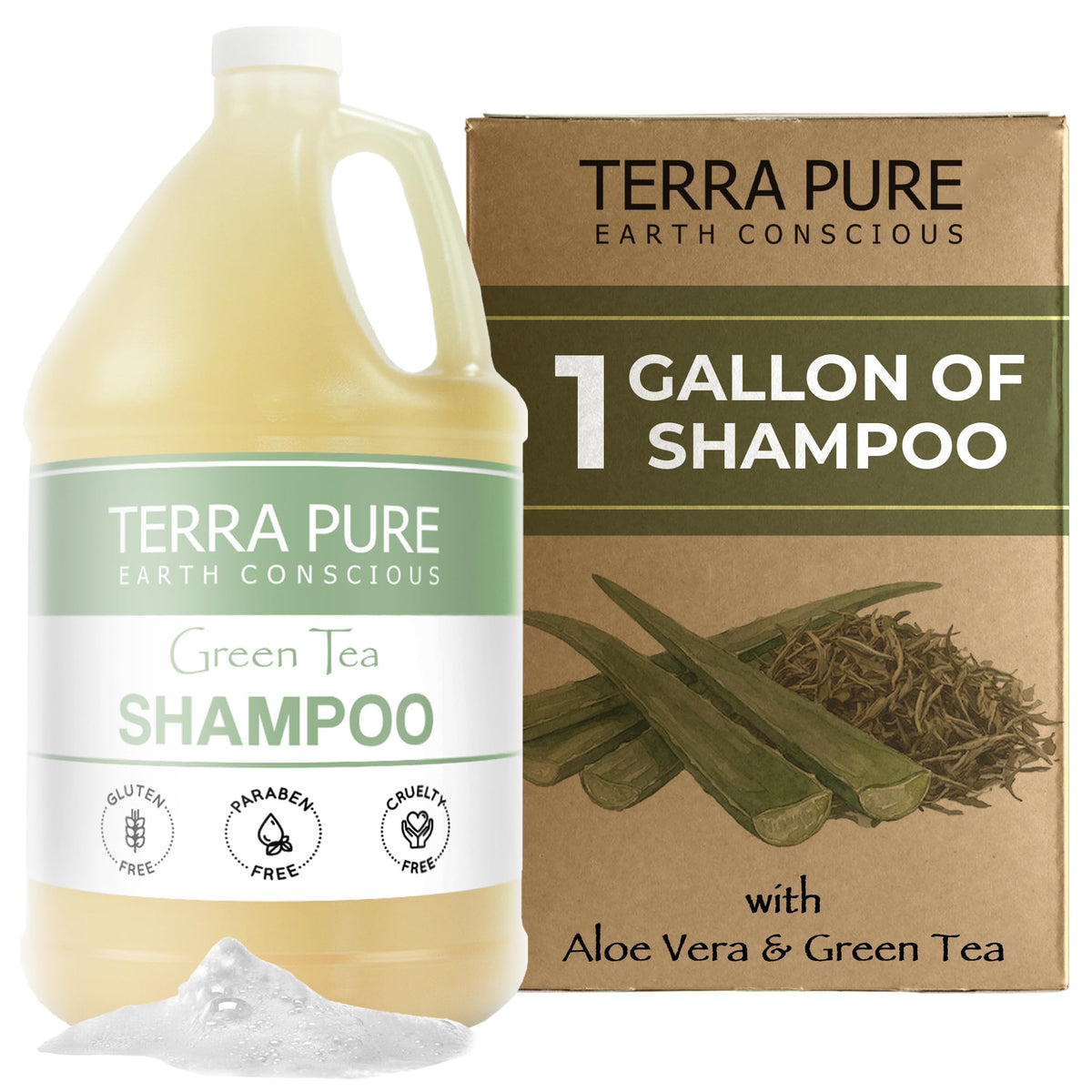 Terra Pure gallon front view showing label and green tea brand clarity