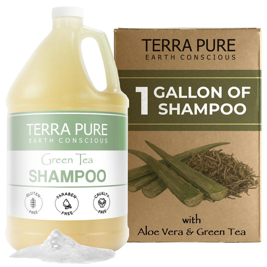 Terra Pure gallon front view showing label and green tea brand clarity