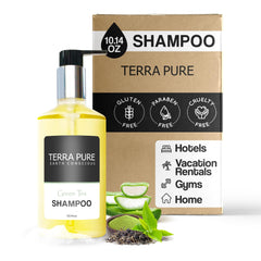 Terra Pure front view of pump bottle shows premium presentation benefit