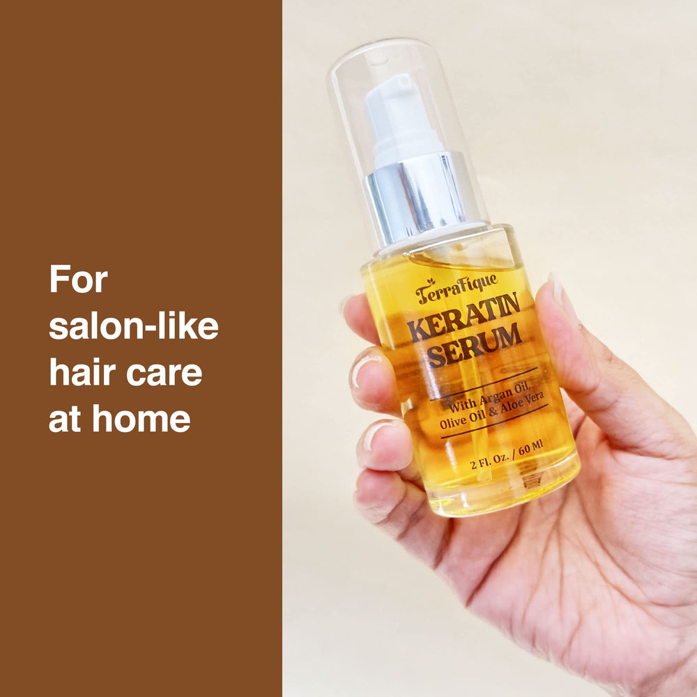 TERRAFIQUE label close-up showing keratin and argan oil ingredients and transparency