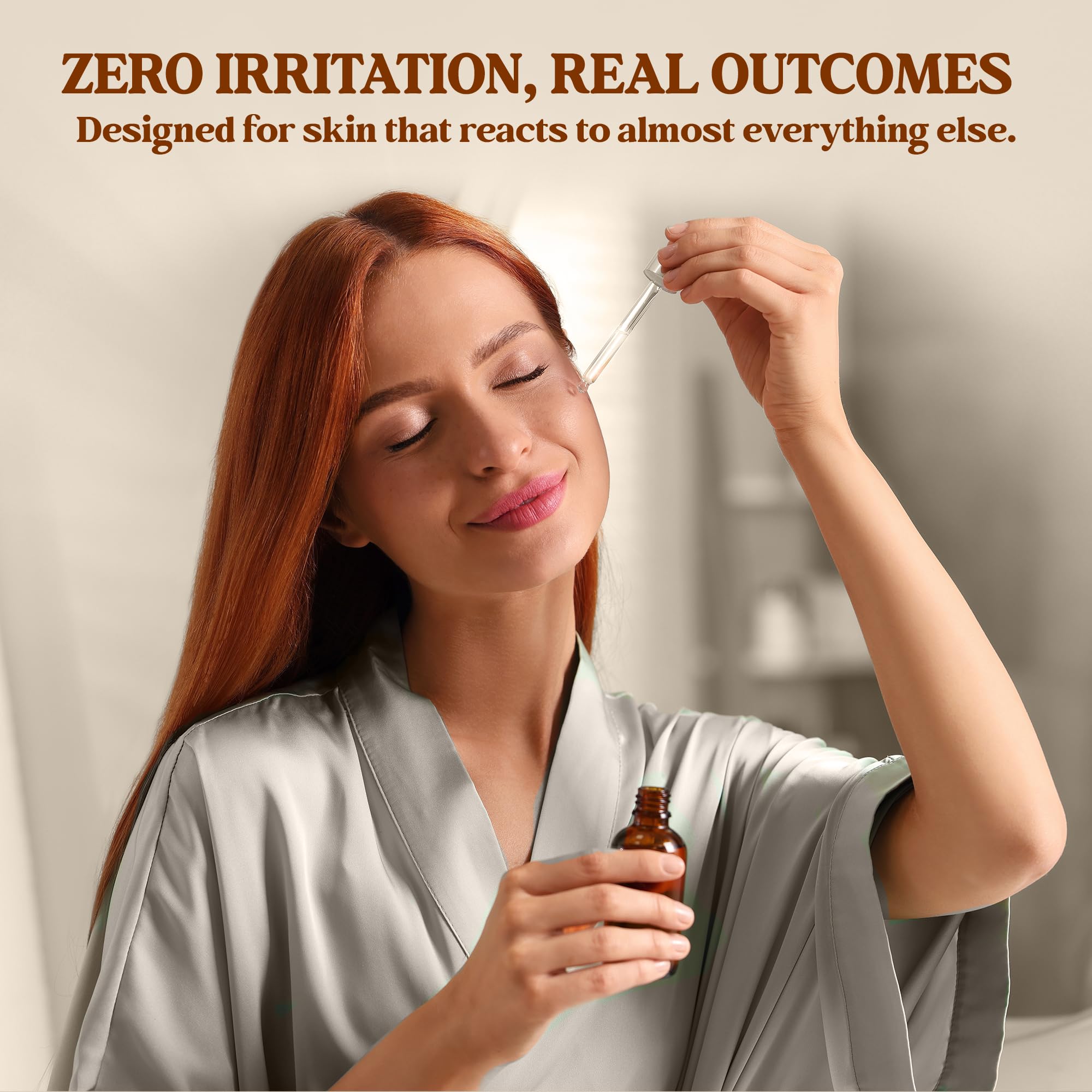 TERRAFIQUE serum application on face illustrating dewy finish benefit