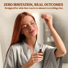 TERRAFIQUE serum application on face illustrating dewy finish benefit