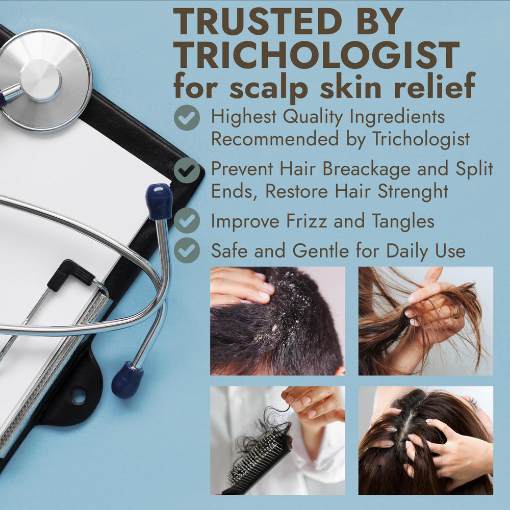 Terramed Just Think Comfort scalp brush next to bottle demonstrating improved massage