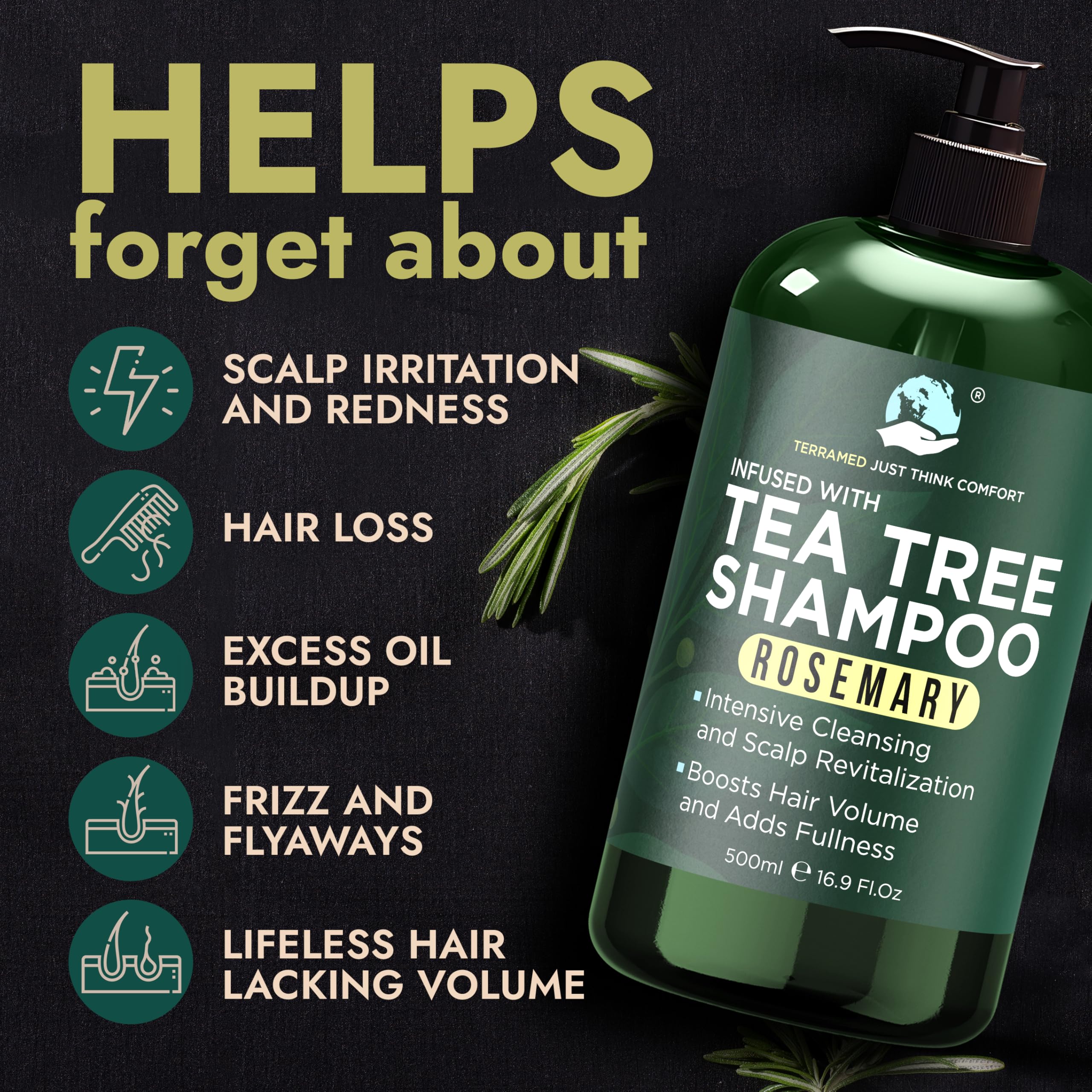 Terramed Just Think Comfort shampoo lather close-up illustrating gentle cleanse