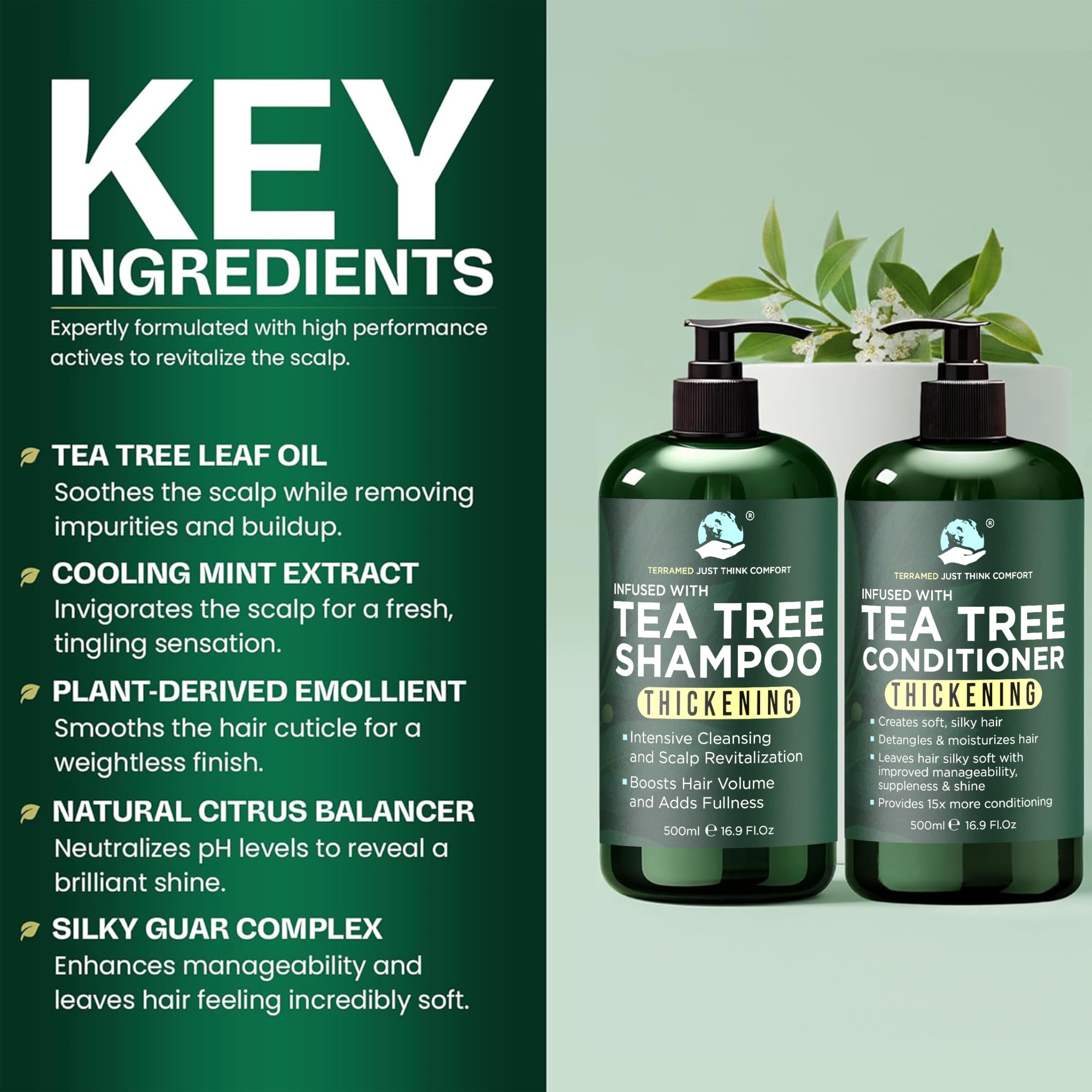 Terramed Just Think Comfort shampoo in use on wet scalp reducing buildup