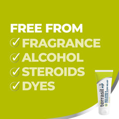 terrasil tube label detail showing brand and ingredient transparency benefit