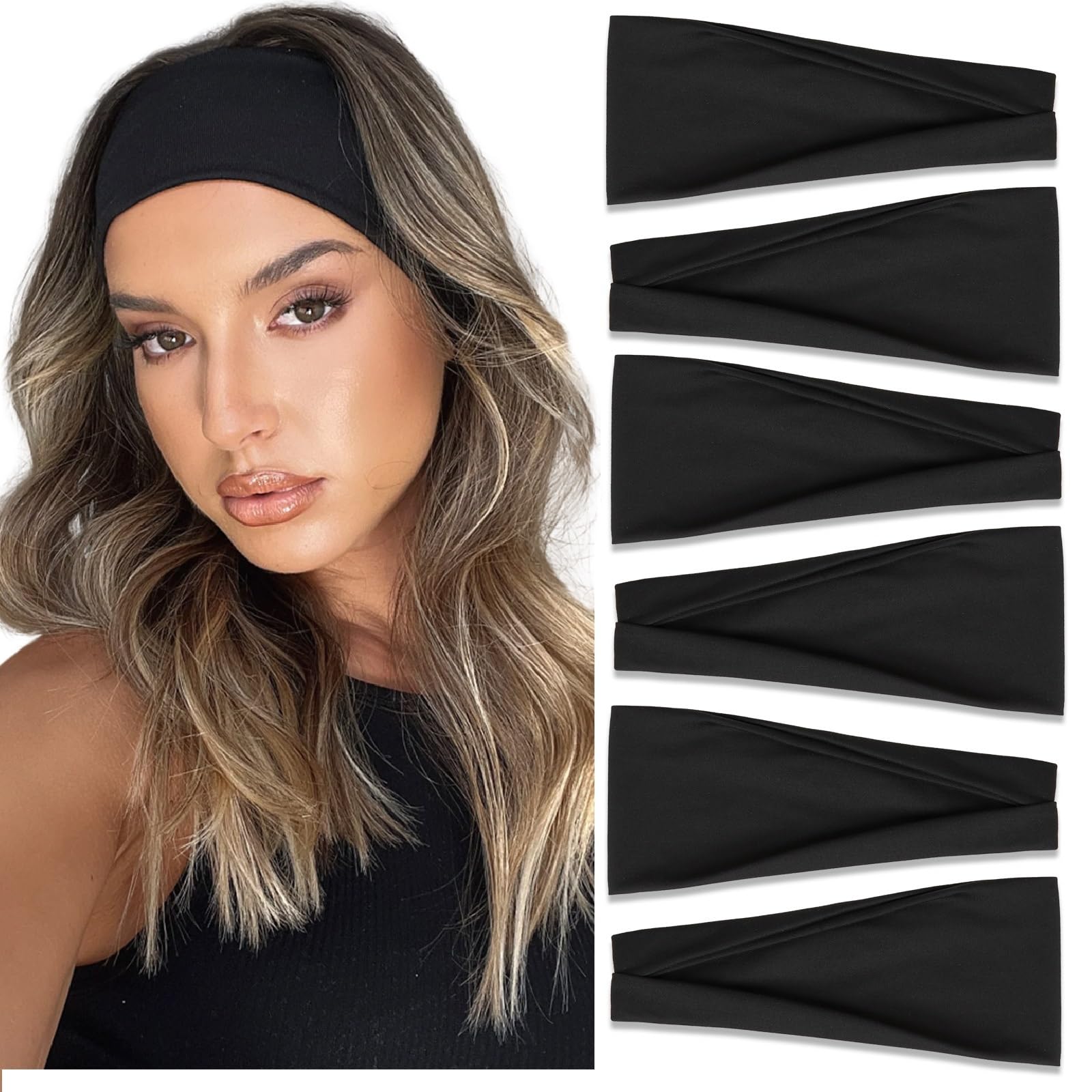 TERSE front view of six-pack black headbands showing colors and packaging, convenient storage