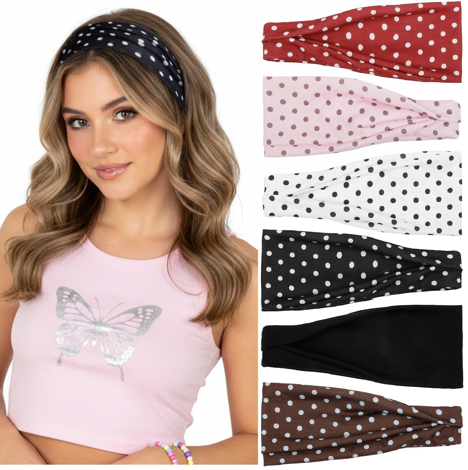 TERSE front view of six polka dot headbands showing variety and daily style