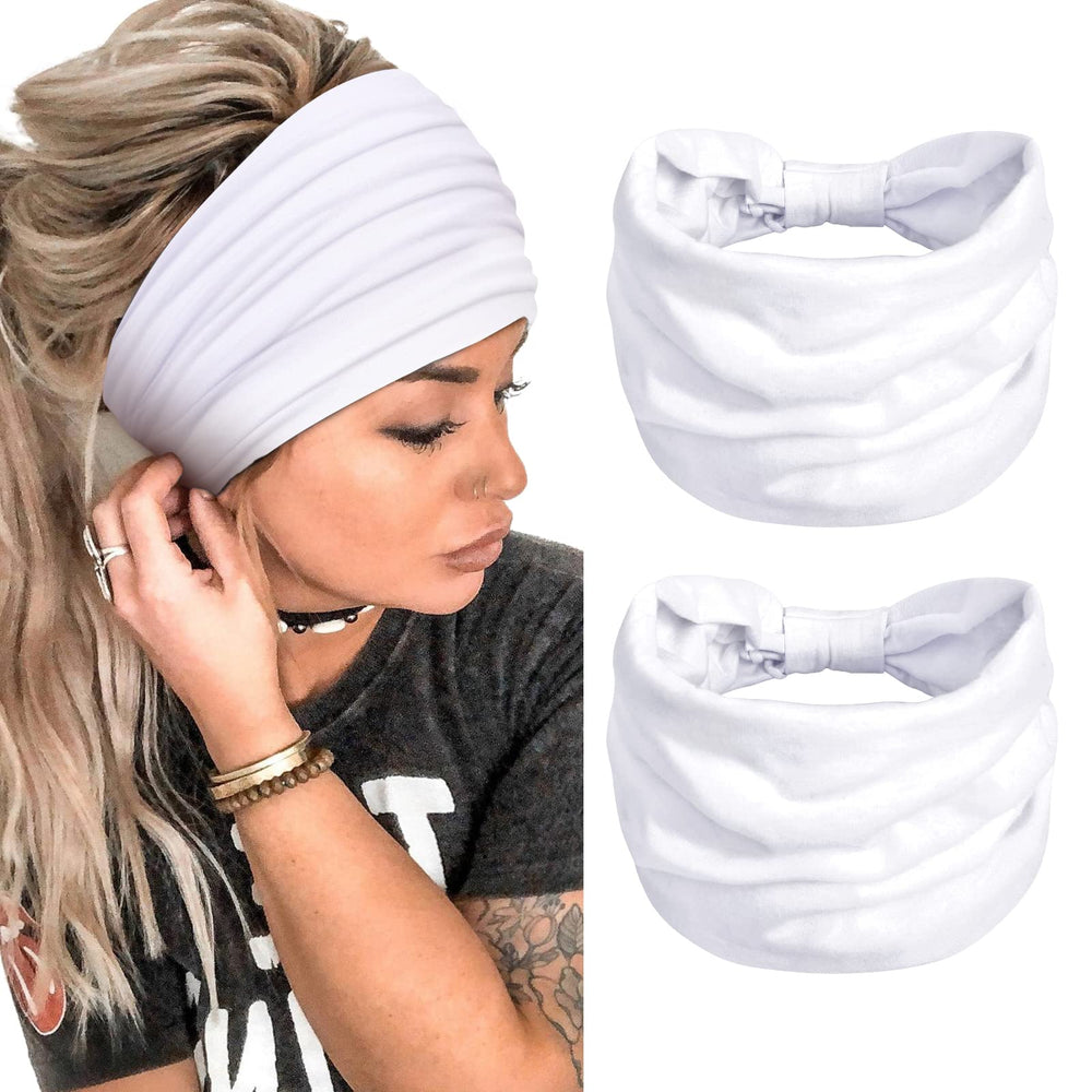 TERSE front view of two white headbands showing knotted design and ready-to-wear benefit