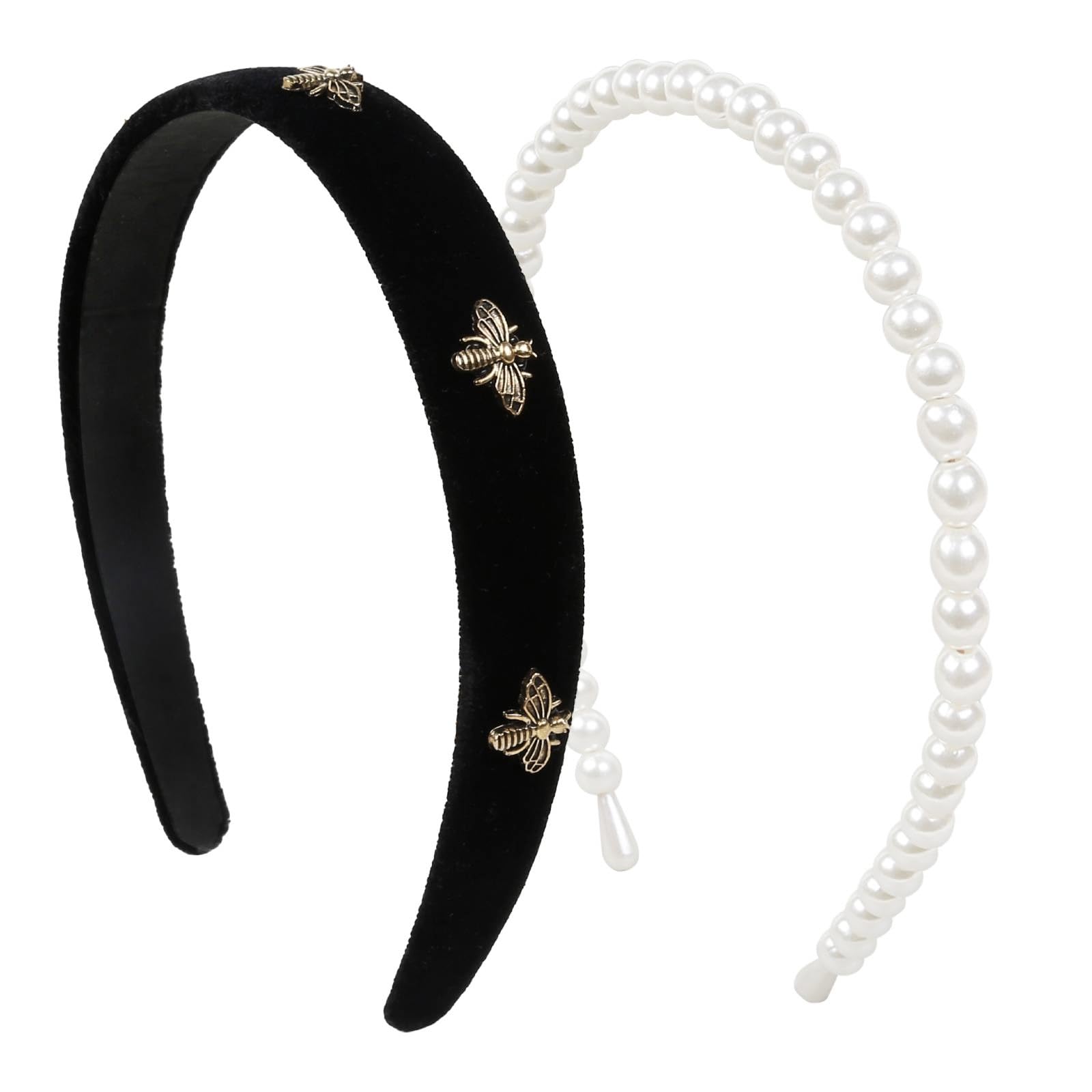 TERSE white pearl headband close-up showing faux-pearl accents for classic shine