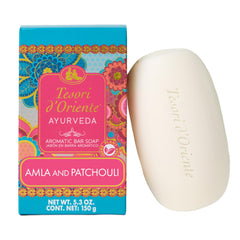 Tesori d'Oriente front packaging showing soap bar and branding benefit: clear presentation