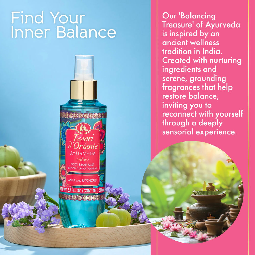 Tesori d'Oriente patchouli and cedarwood ingredients highlighting natural balance