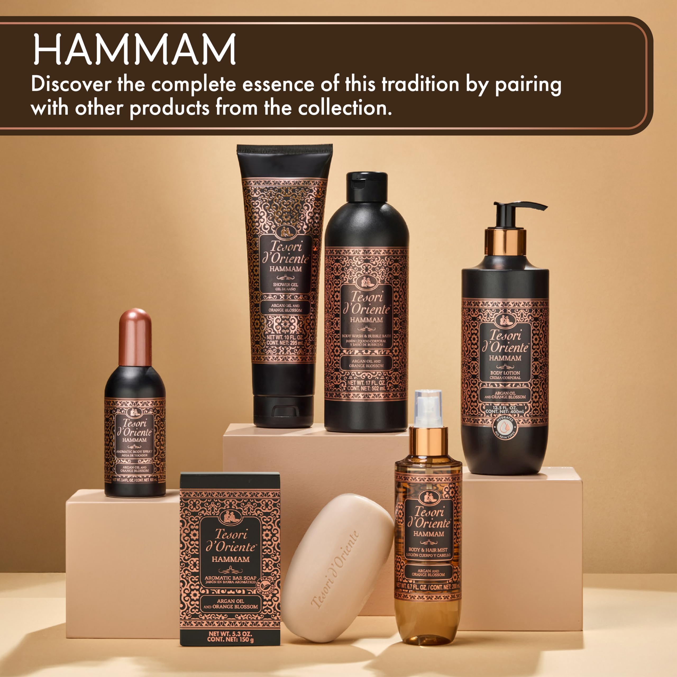 Tesori d'Oriente bar soap in bathroom scene conveying at-home hammam benefit
