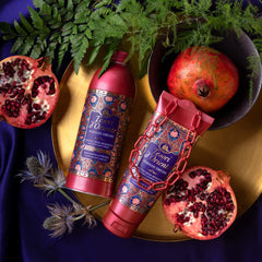 Person using Tesori d'Oriente shower cream in shower, demonstrates gentle cleansing benefit