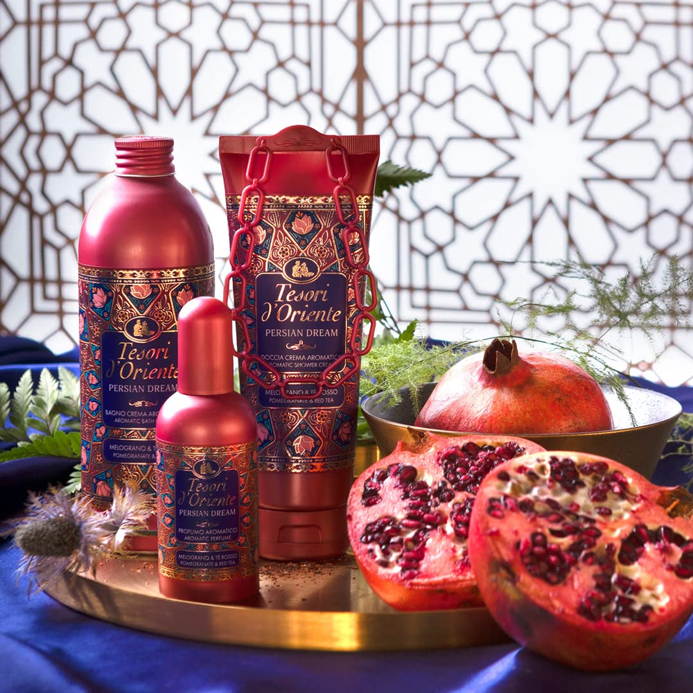 Tesori d'Oriente cream texture poured from bottle, shows rich nourishing consistency