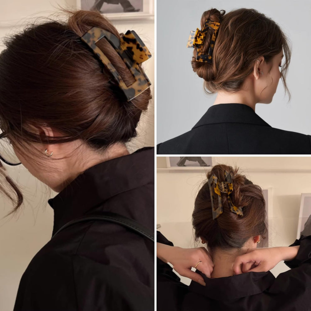 Textention clip securing a low bun, demonstrating reliable all-day hold