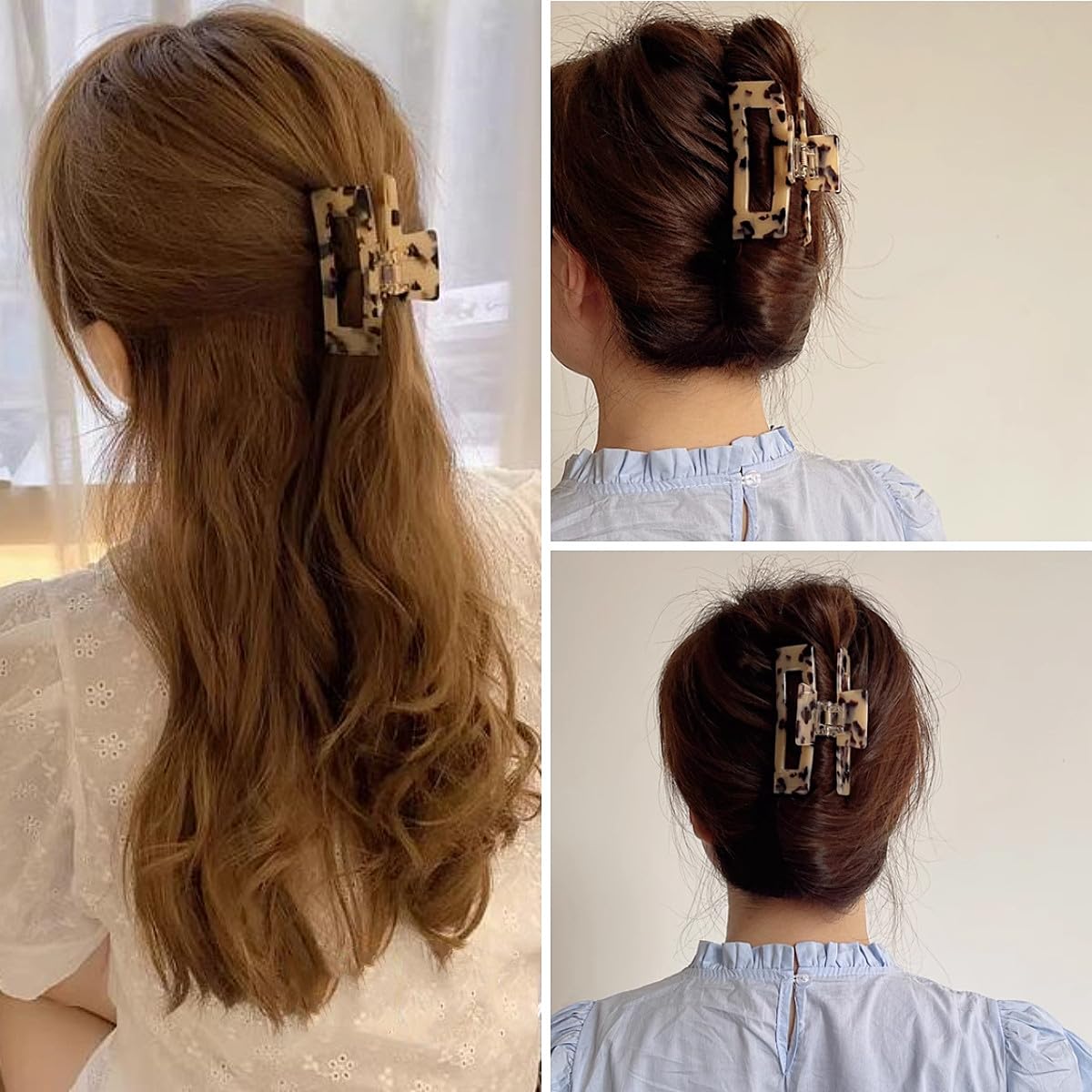 Textention clip securing a low bun showing neat hold and all-day convenience