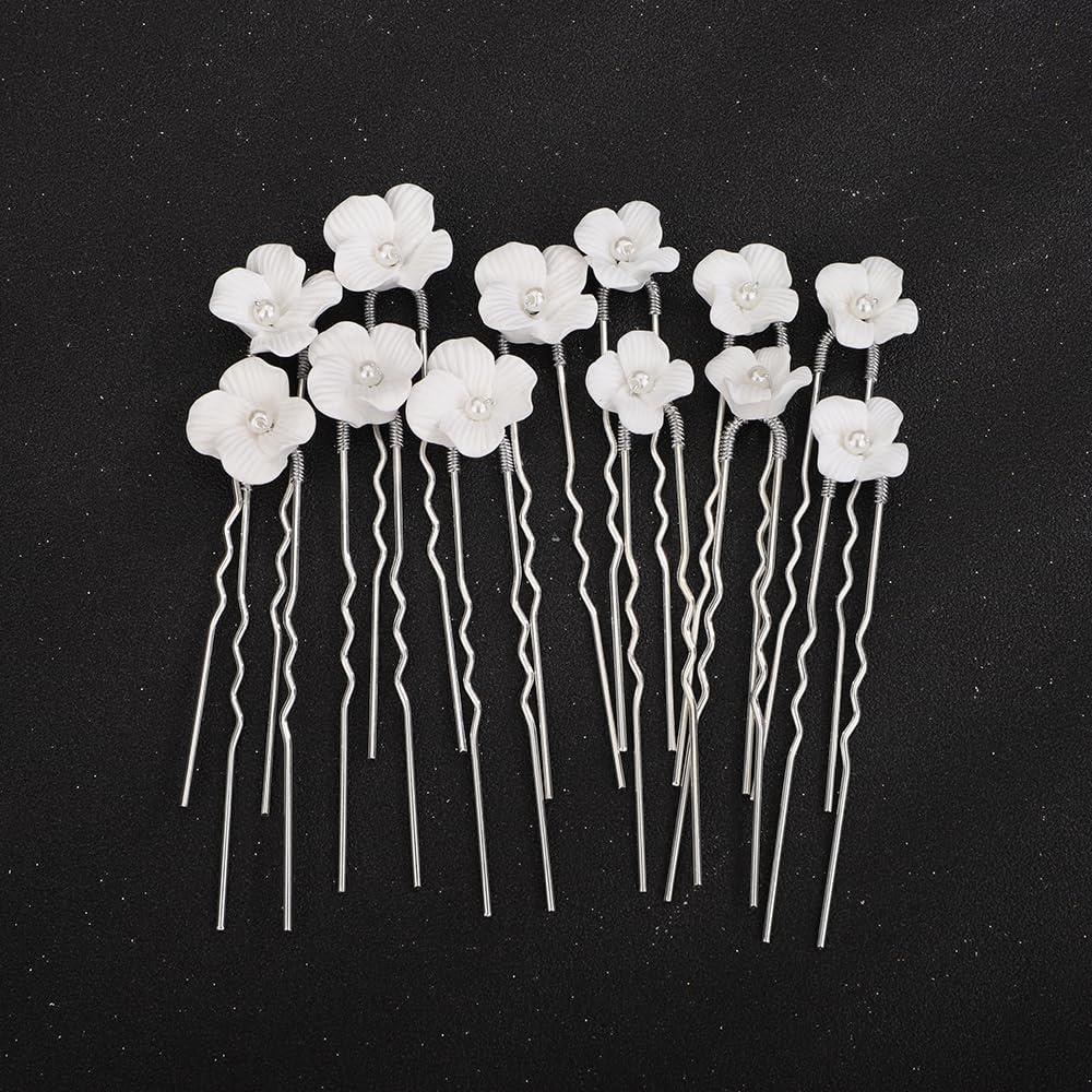 Teyglen front view of pack of 12 silver bridal hair pins showing design and variety