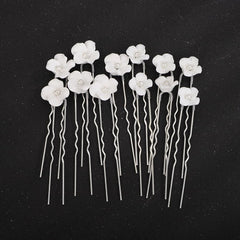 Teyglen front view of pack of 12 silver bridal hair pins showing design and variety