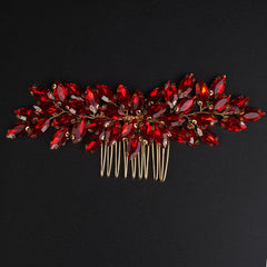 Teyglen front view red rhinestone comb showing elegant shine and secure hold