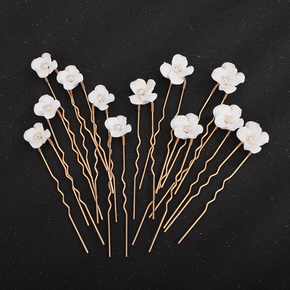 Teyglen front view of twelve gold flower hair pins, elegant accessory