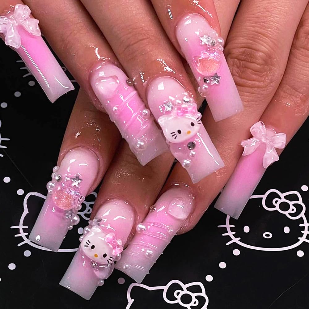Tezocr front packaging showing 24 pink coffin press-on nails and mini file for easy setup