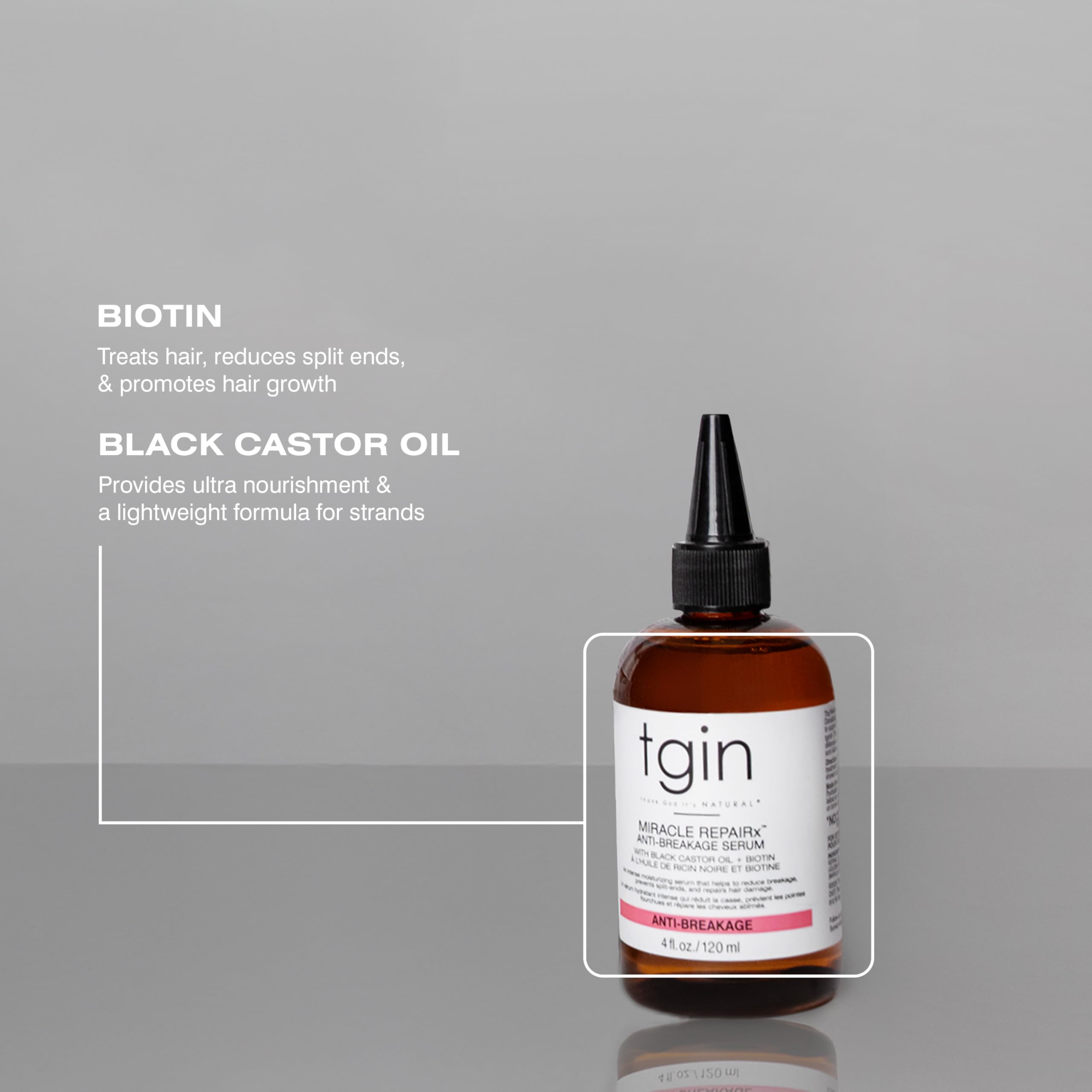 tgin Miracle RepaiRx on bathroom shelf styled in routine scene for lifestyle appeal