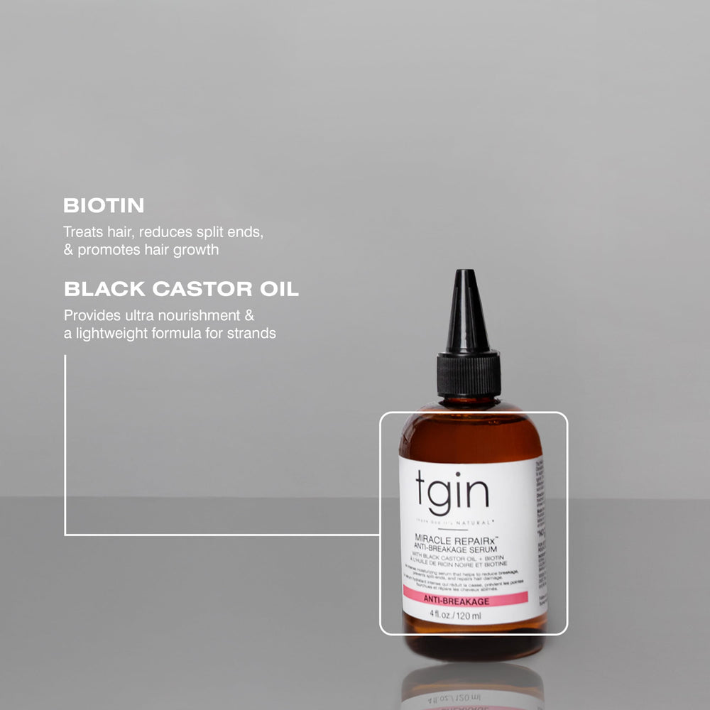 tgin Miracle RepaiRx on bathroom shelf styled in routine scene for lifestyle appeal