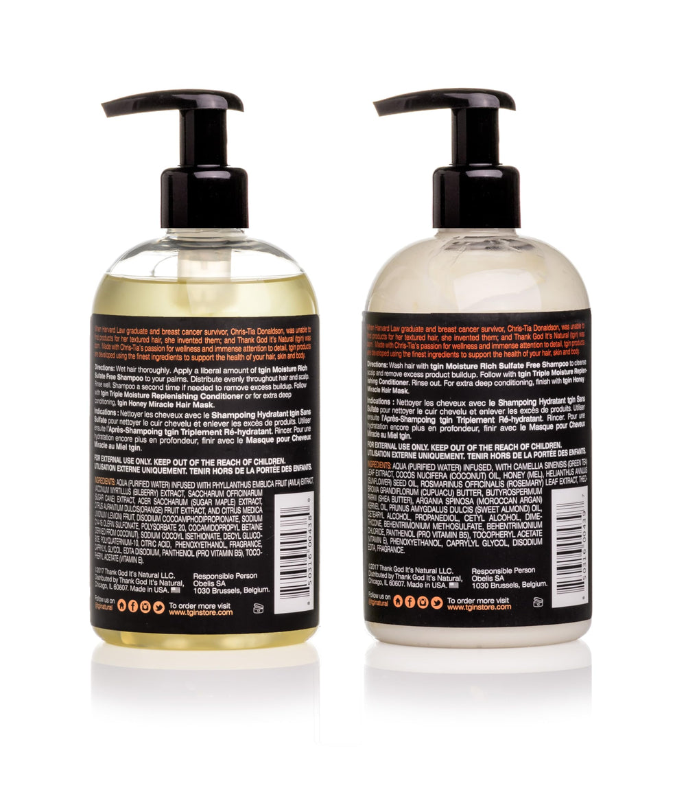 tgin shampoo bottle closeup highlighting label and sulfate-free formula