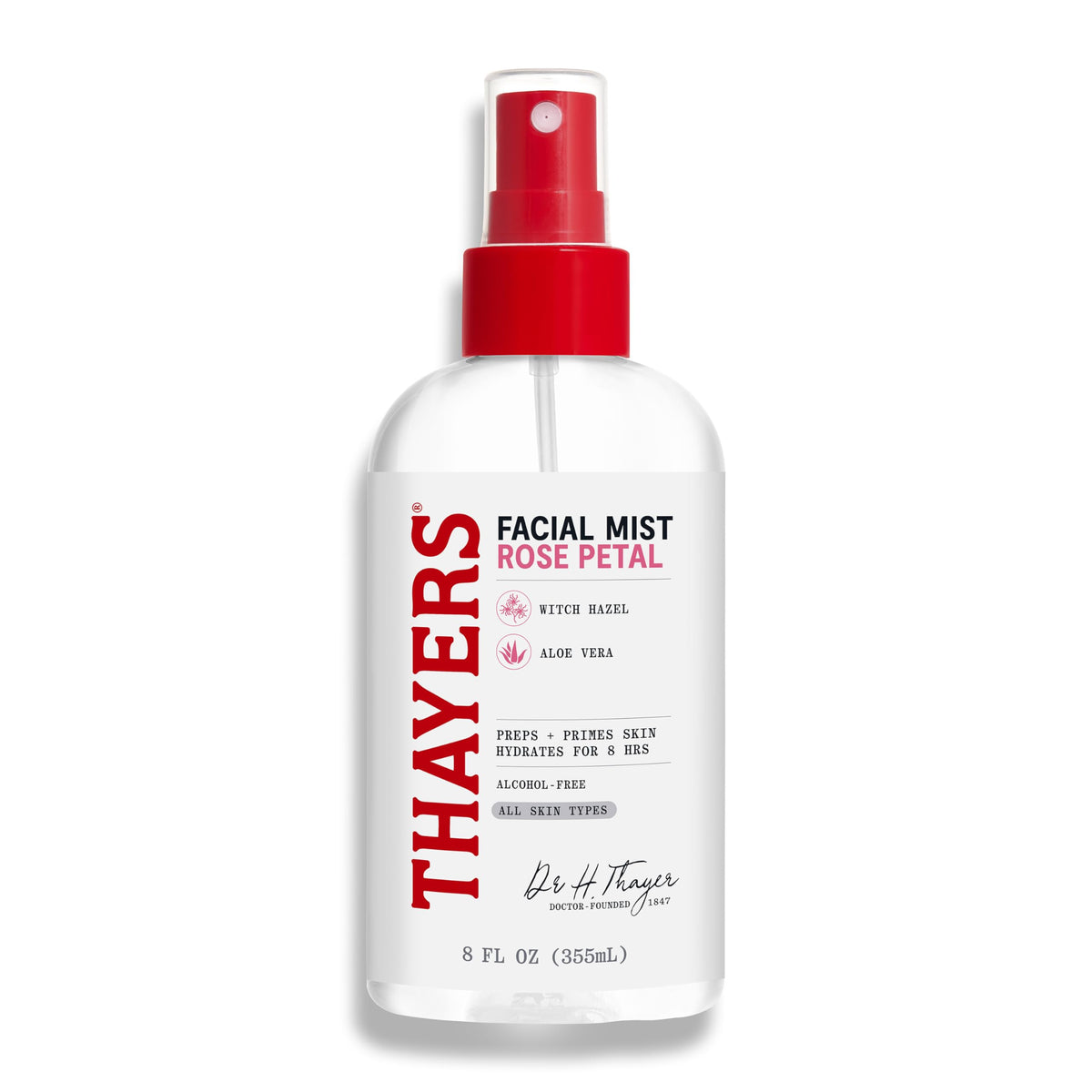 Thayers front bottle 8oz showing packaging and clear mist benefit