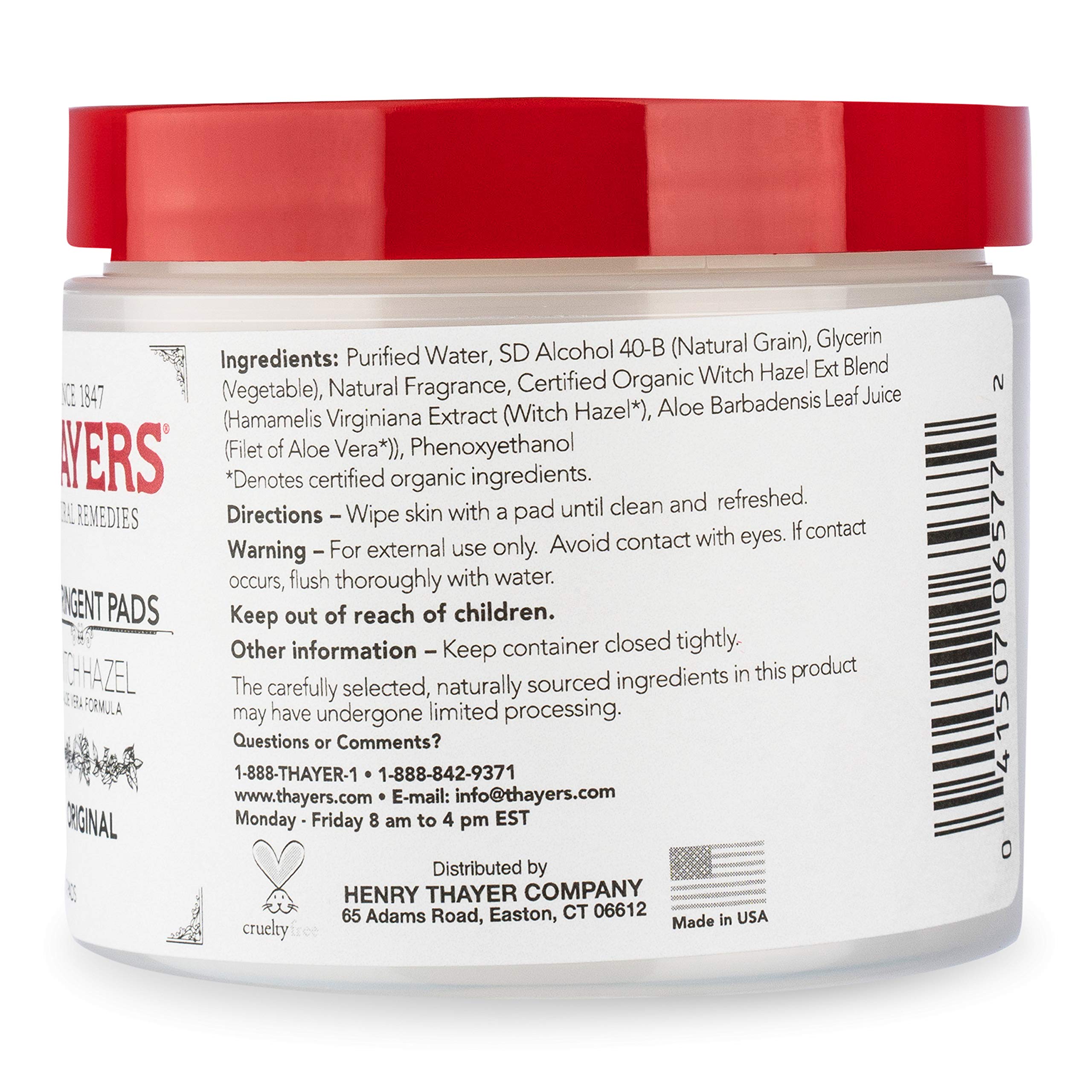 Ingredient label showing Thayers organic Witch Hazel and Aloe Vera