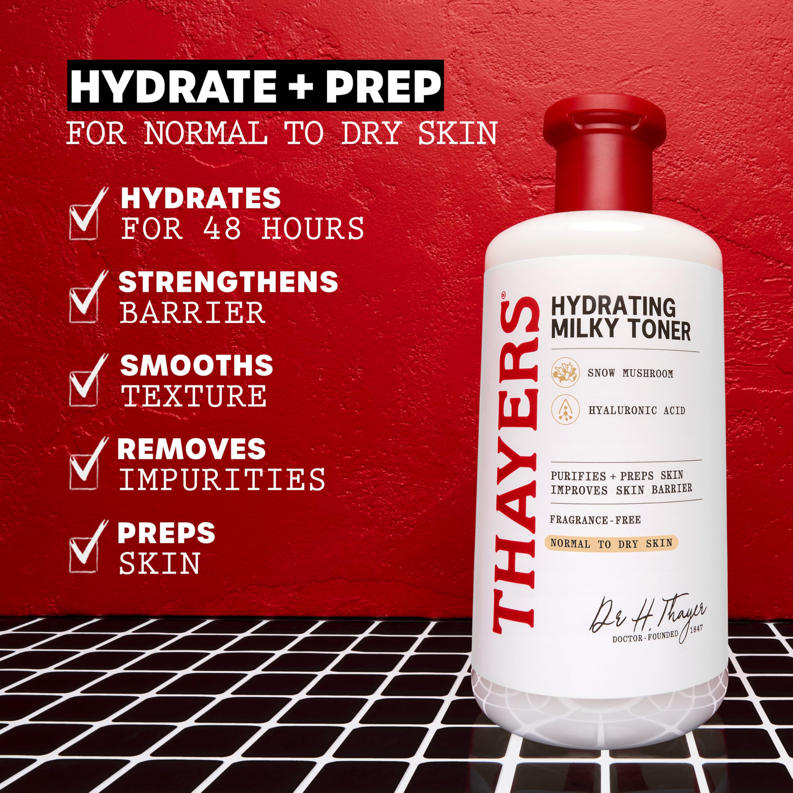 THAYERS ingredient label close-up showing snow mushroom and hyaluronic acid benefits