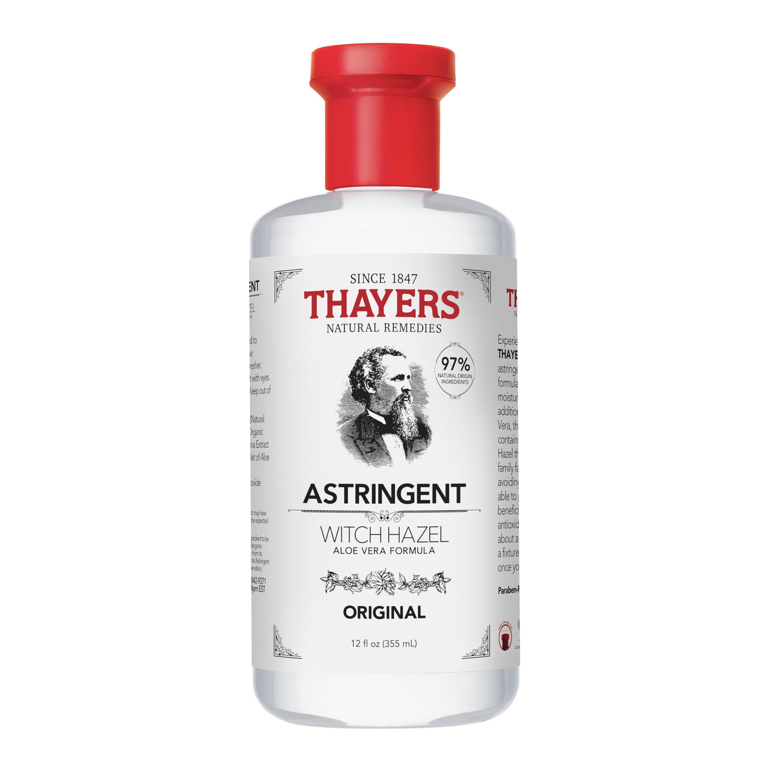 THAYERS front bottle view showing clear astringent and brand label benefits