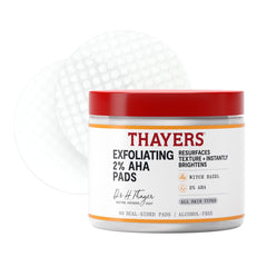 THAYERS front packaging showing 60-count exfoliating AHA pads, convenient daily use